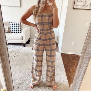 Forever 21 Plaid Jumpsuit Brown & Red Checkered